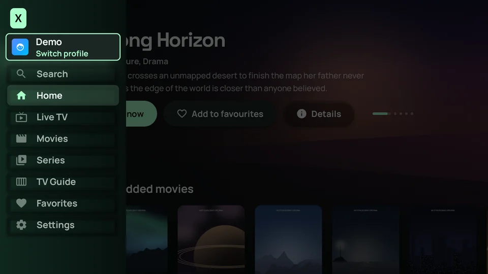 Navigation menu open over the home screen