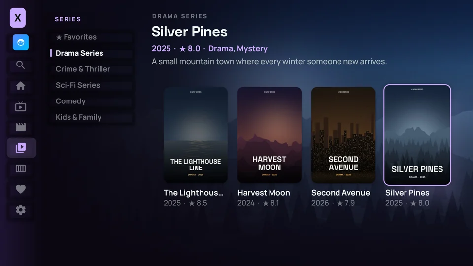 Series screen in the Royal Purple theme
